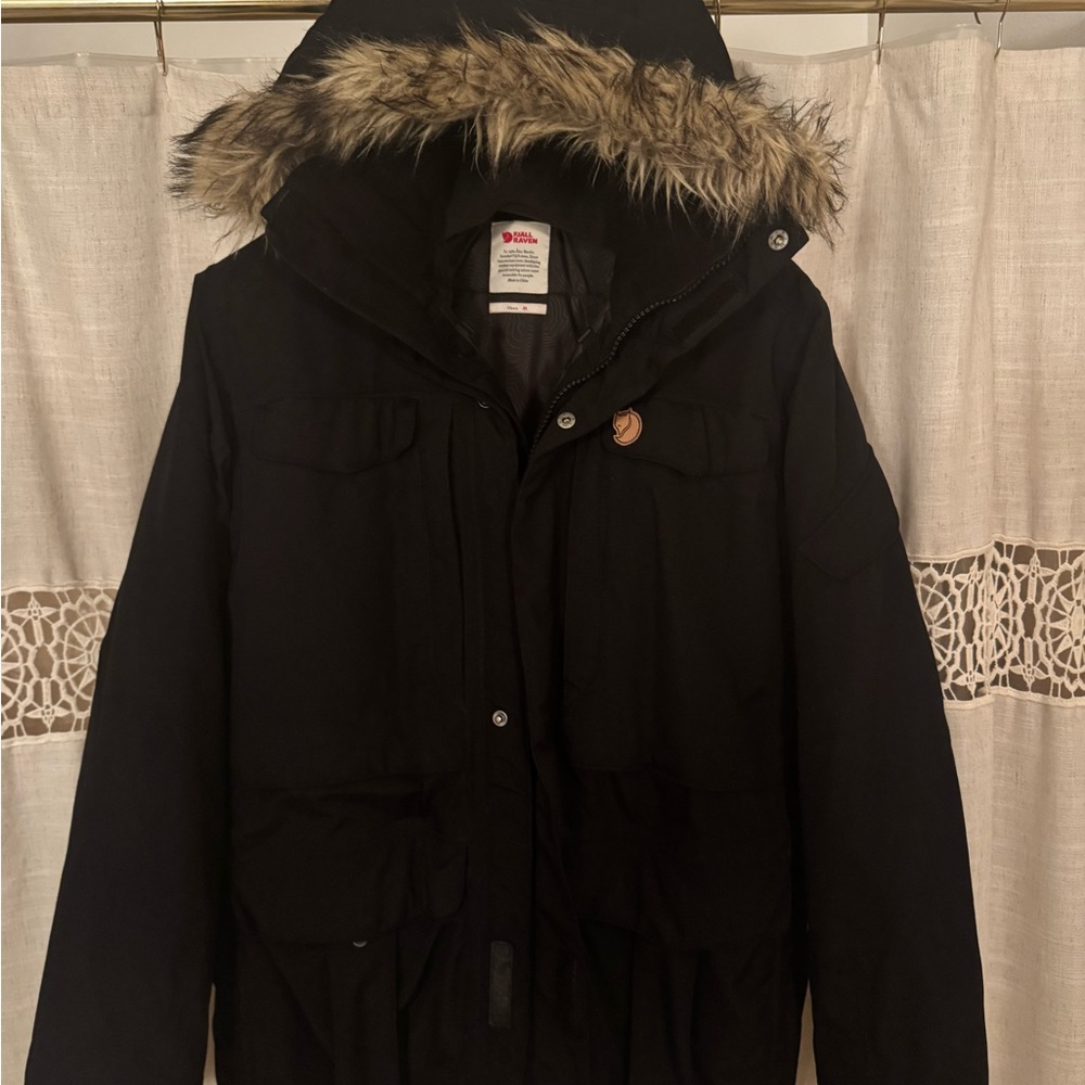 Fjallraven Yupik Black Parka with Faux Fur Trim
